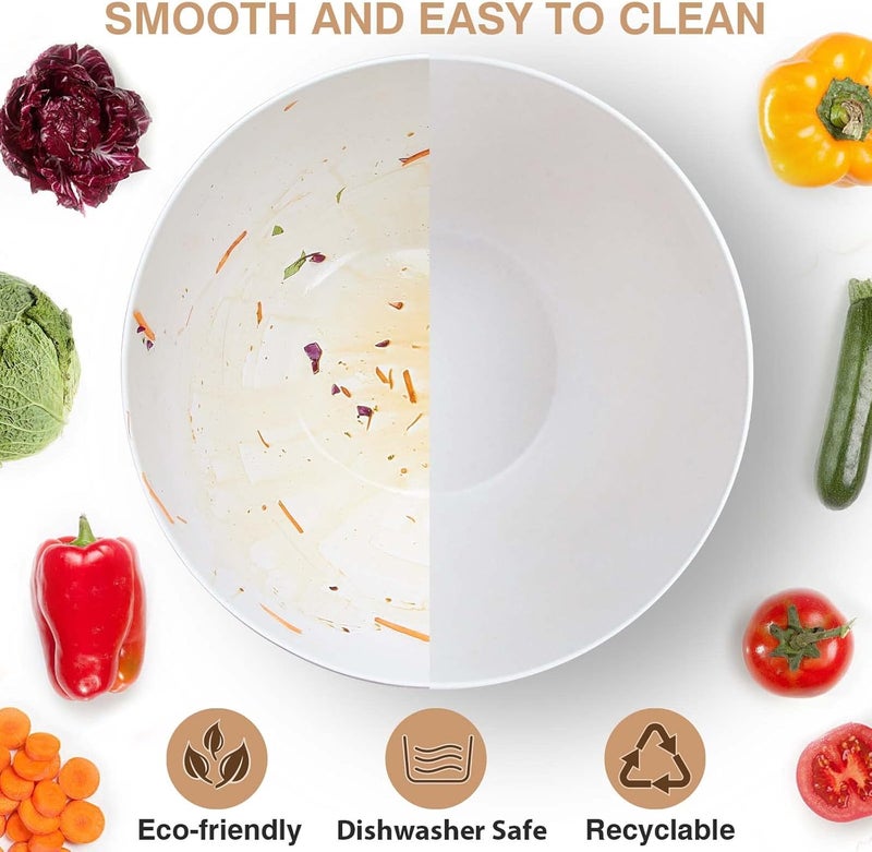 ECOHAGOU 113 Extra Large Salad Serving Bowl Set with Wooden LidUtensils 65Qt Bamboo Fiber Salad Bowl with Servers for Kitchen Lightweight Big Bowl for Mixing SaladFruitPasta  Matte White - Image 5