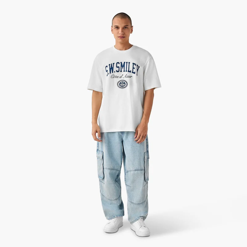 اس بي كاركترز Printed Crew Neck T-shirt with Short Sleeves