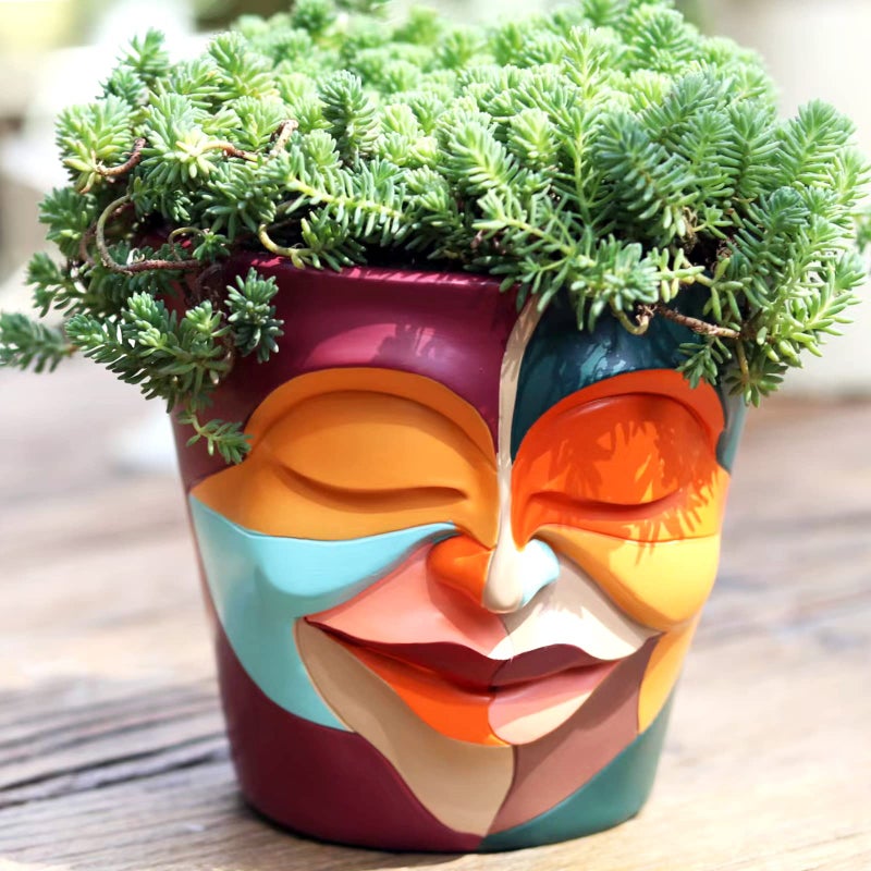 GUGUGO Abstract Rainbow Head Planter, Unique Face Plant Pot with Drainage, Cute Eclectic Flower Planters Pots for Indoor & Outdoor Plants, Colorful Funny Room Decor - Image 1