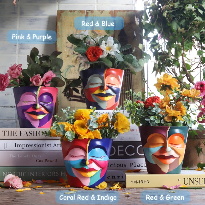 GUGUGO Abstract Rainbow Head Planter, Unique Face Plant Pot with Drainage, Cute Eclectic Flower Planters Pots for Indoor & Outdoor Plants, Colorful Funny Room Decor - Image 2
