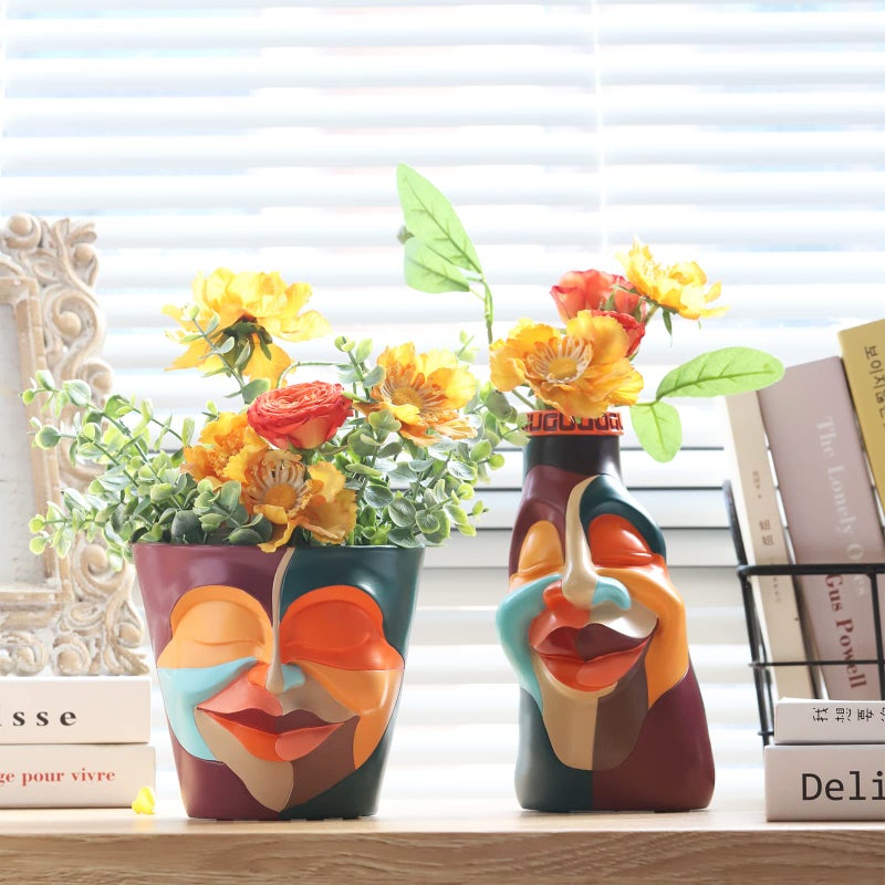 GUGUGO Abstract Rainbow Head Planter, Unique Face Plant Pot with Drainage, Cute Eclectic Flower Planters Pots for Indoor & Outdoor Plants, Colorful Funny Room Decor - Image 3