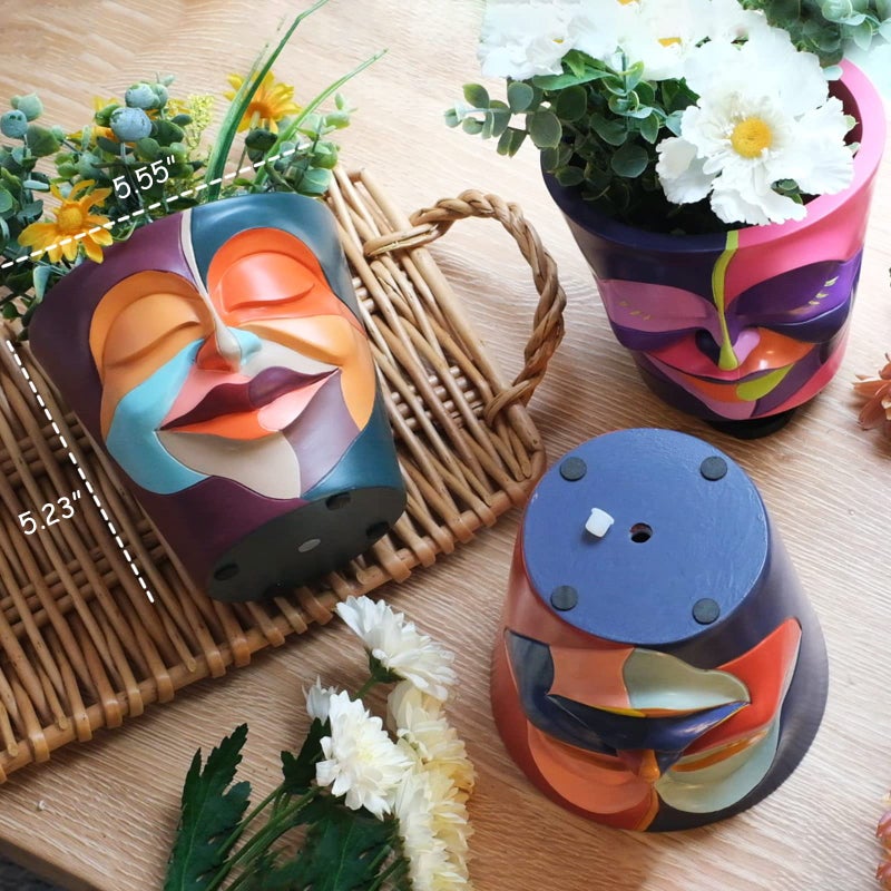 GUGUGO Abstract Rainbow Head Planter, Unique Face Plant Pot with Drainage, Cute Eclectic Flower Planters Pots for Indoor & Outdoor Plants, Colorful Funny Room Decor - Image 4