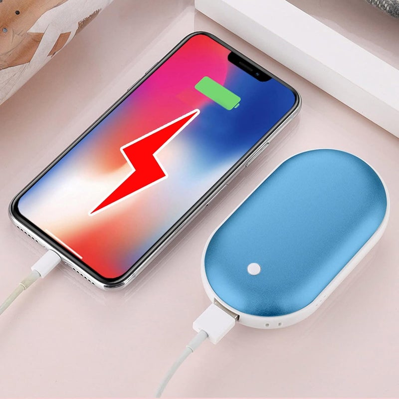 ويوبلز مدفأة يدوية قابلة لإعادة الشحن، مدفأة يدوية قابلة لإعادة الاستخدام عبر منفذ USB، بنك طاقة 5000 مللي أمبير، مدفأة يدوية كهربائية محمولة سريعة التسخين، تصل درجة حرارتها إلى 50 درجة مئوية، بنك طاقة محمول، هدية شتوية مثالية للنساء والرجال (أزرق) - Image 4