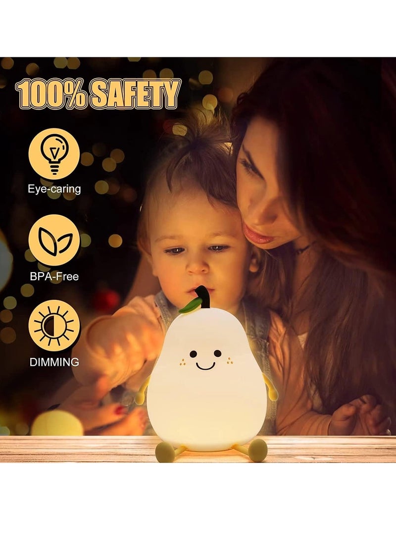 Kids Night Light Silicone Night Light Pear Night Light Nursery Lamp 7 Colors USB Charging Mini Table Lamp Warm Light Bedside Lamp for Toddler Children Boys Girls (Pear-shaped) - Image 3