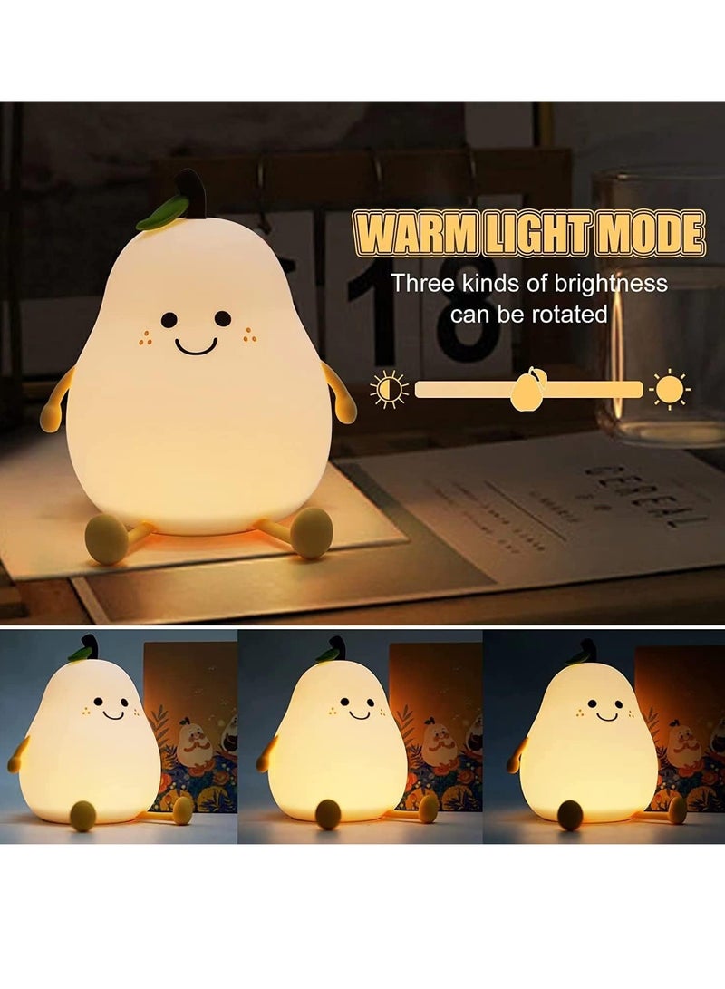 Kids Night Light Silicone Night Light Pear Night Light Nursery Lamp 7 Colors USB Charging Mini Table Lamp Warm Light Bedside Lamp for Toddler Children Boys Girls (Pear-shaped) - Image 5