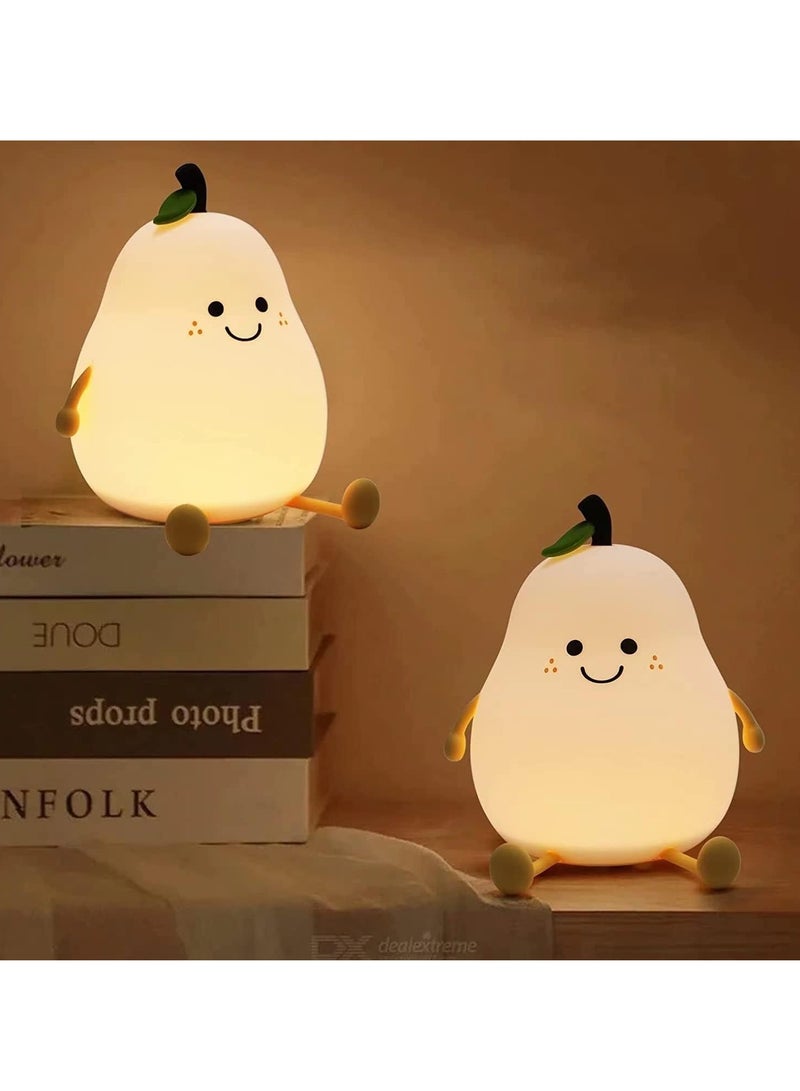 Kids Night Light Silicone Night Light Pear Night Light Nursery Lamp 7 Colors USB Charging Mini Table Lamp Warm Light Bedside Lamp for Toddler Children Boys Girls (Pear-shaped) - Image 4