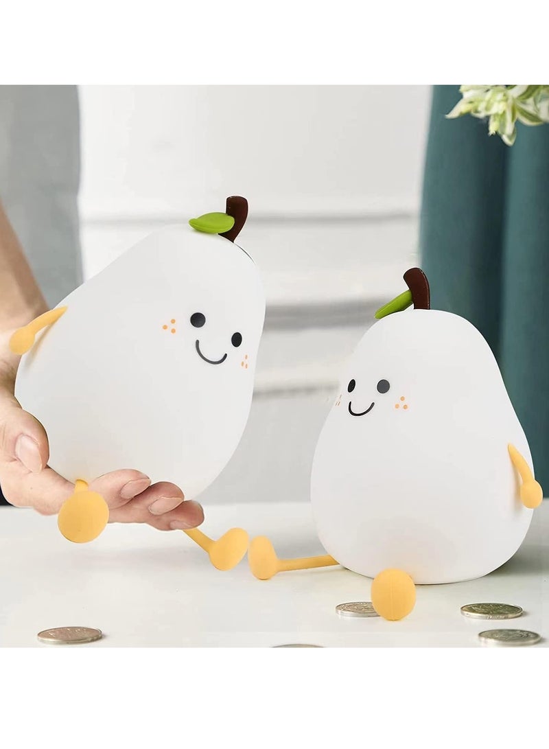 Kids Night Light Silicone Night Light Pear Night Light Nursery Lamp 7 Colors USB Charging Mini Table Lamp Warm Light Bedside Lamp for Toddler Children Boys Girls (Pear-shaped) - Image 2