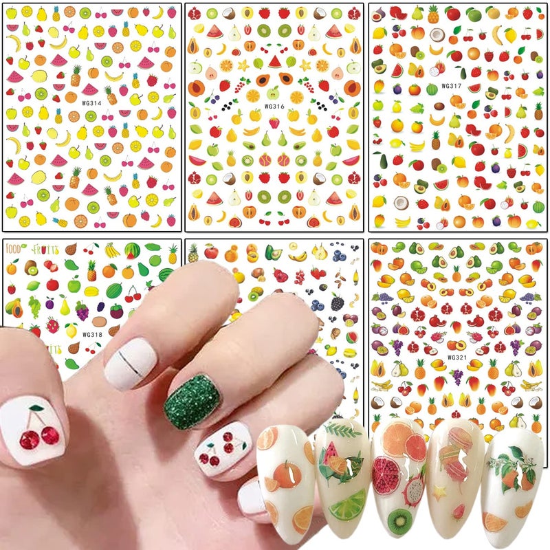 Fruits Nail Art Stickers Holographic 3D SelfAdhesive Nail Sticker Design Mixed Cherry Watermelon Strawberry Lemon Nail Decals Supplies for Women Girls Manicure Charms Decorations DIY Transfer Decal