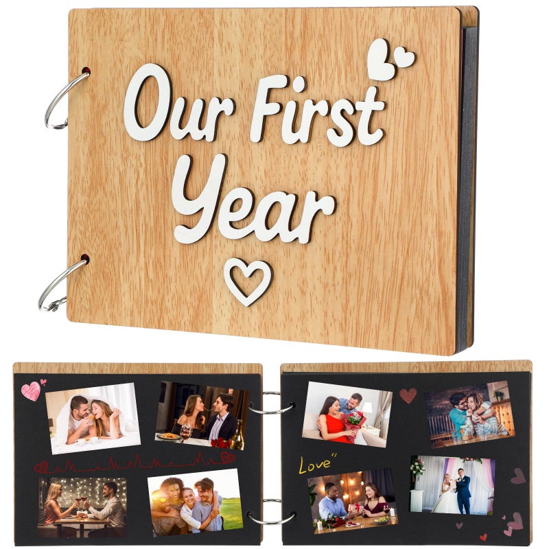 Cinnvoice Our First Year Scrapbook, 1-Year Down Photo Album for Couples Handmade DIY Memory Notebook Family Photo Album for Couples Husband Wife Memory Book(Our First Year-white) - Image 1