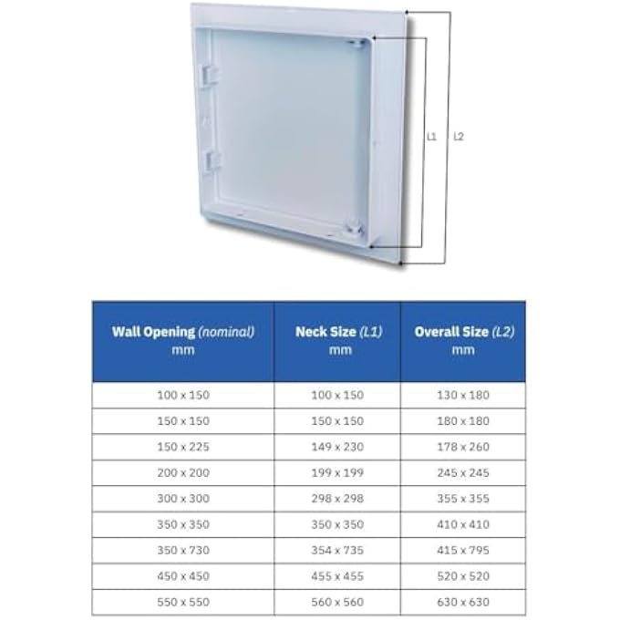 ACCESS PANEL WHITE PLASTIC INSPECTION DETACHABLE DOOR ACCESS HATCH CONCEAL WIRING CLEAN SPACE EASY ACCESS 22 X 22 INCHES (550 X 550 MM) - Image 2