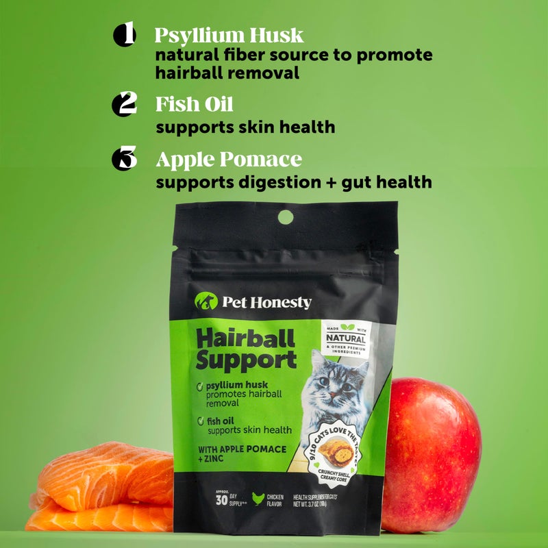 Pet Honesty Cat Hairball Support Crunchy & Creamy Chews, Hairball Remedy Treats, Cat Furball Treatment, Supports Skin & Coat, Vitamins for Digestion, Chicken (30-Day Supply) - Image 3