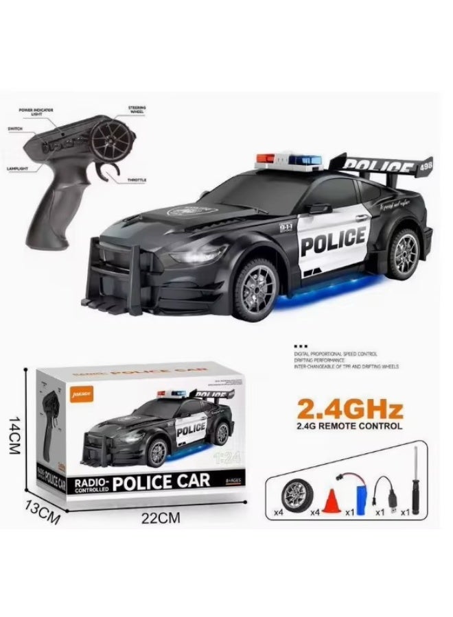 HOBB 1:24 Scale RC Drift Police Car, 4WD High-Speed Remote Control Racing Car with LED Lights and Siren Design, 2.4GHz Wireless Controller Toy for Kids and Adults - Image 2