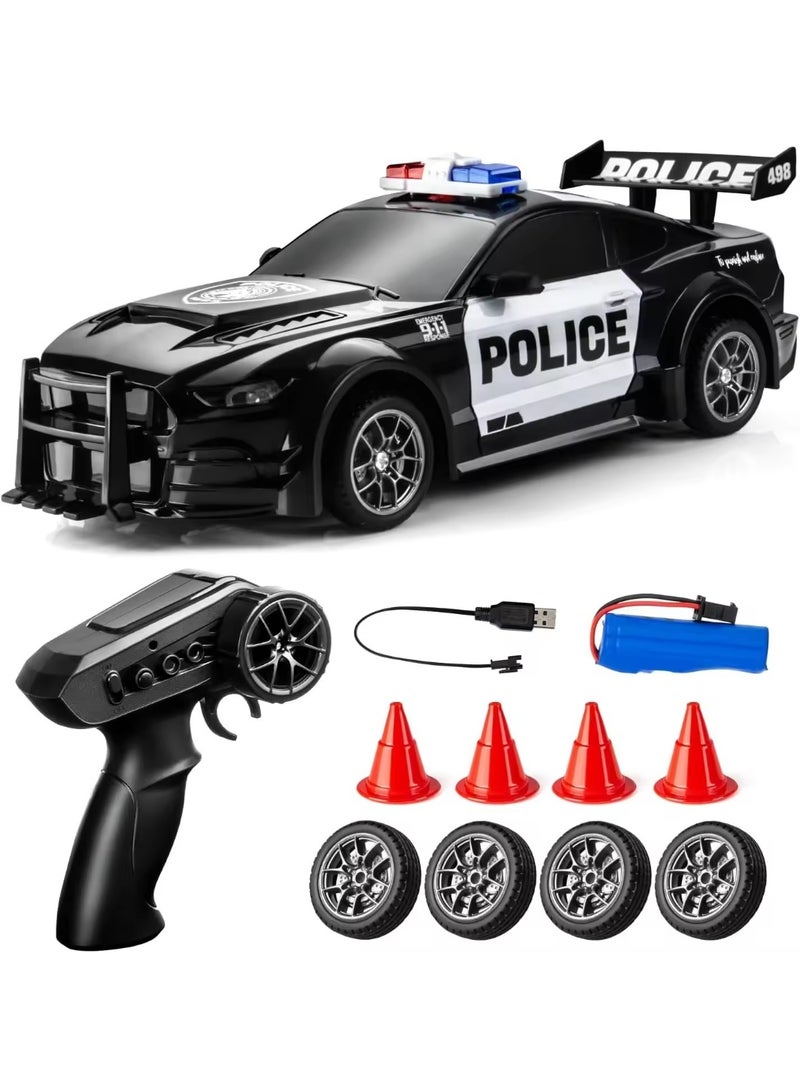 HOBB 1:24 Scale RC Drift Police Car, 4WD High-Speed Remote Control Racing Car with LED Lights and Siren Design, 2.4GHz Wireless Controller Toy for Kids and Adults - Image 1