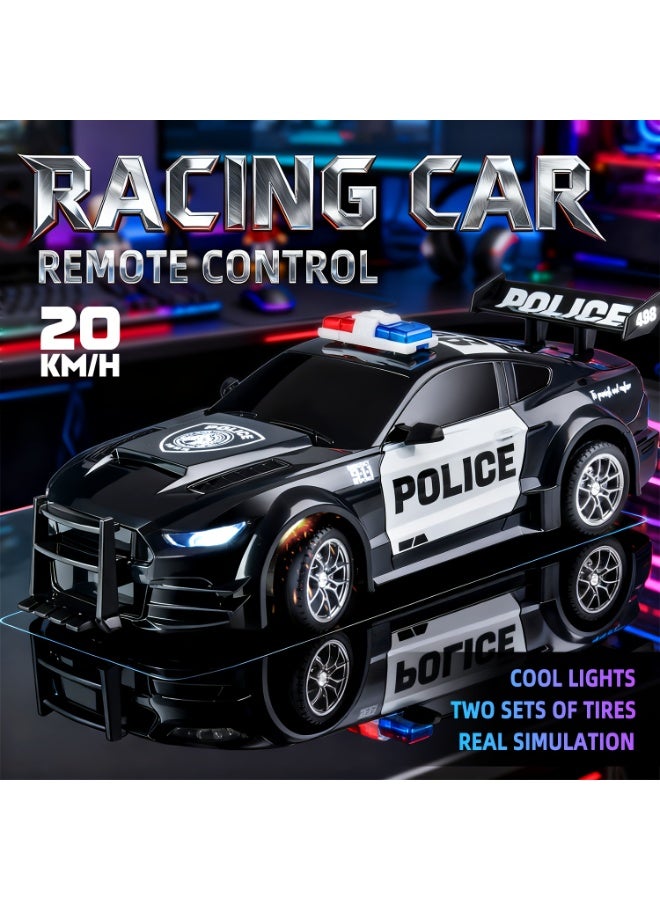 HOBB 1:24 Scale RC Drift Police Car, 4WD High-Speed Remote Control Racing Car with LED Lights and Siren Design, 2.4GHz Wireless Controller Toy for Kids and Adults - Image 4