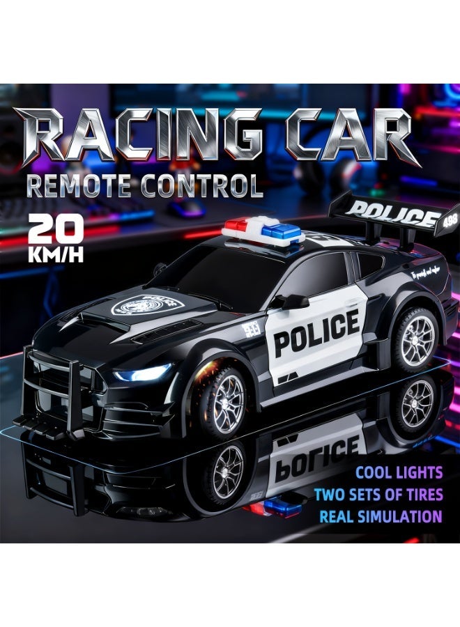 HOBB 1:24 Scale RC Drift Police Car, 4WD High-Speed Remote Control Racing Car with LED Lights and Siren Design, 2.4GHz Wireless Controller Toy for Kids and Adults - Image 4