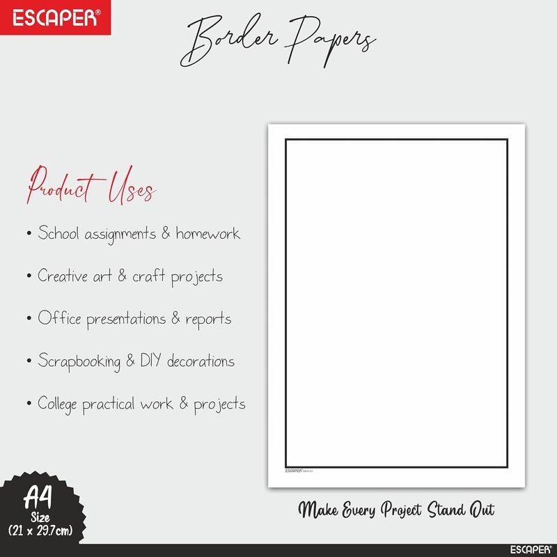 ESCAPER أوراق A4 ذات حافة أنيقة بسيطة، 90 جرام ورق أبيض، ورق بتصميم حافة غير مخطط بحجم A4، مناسب للطابعات، مثالي للشهادات، الحرف، الرسائل والمشاريع - Image 3