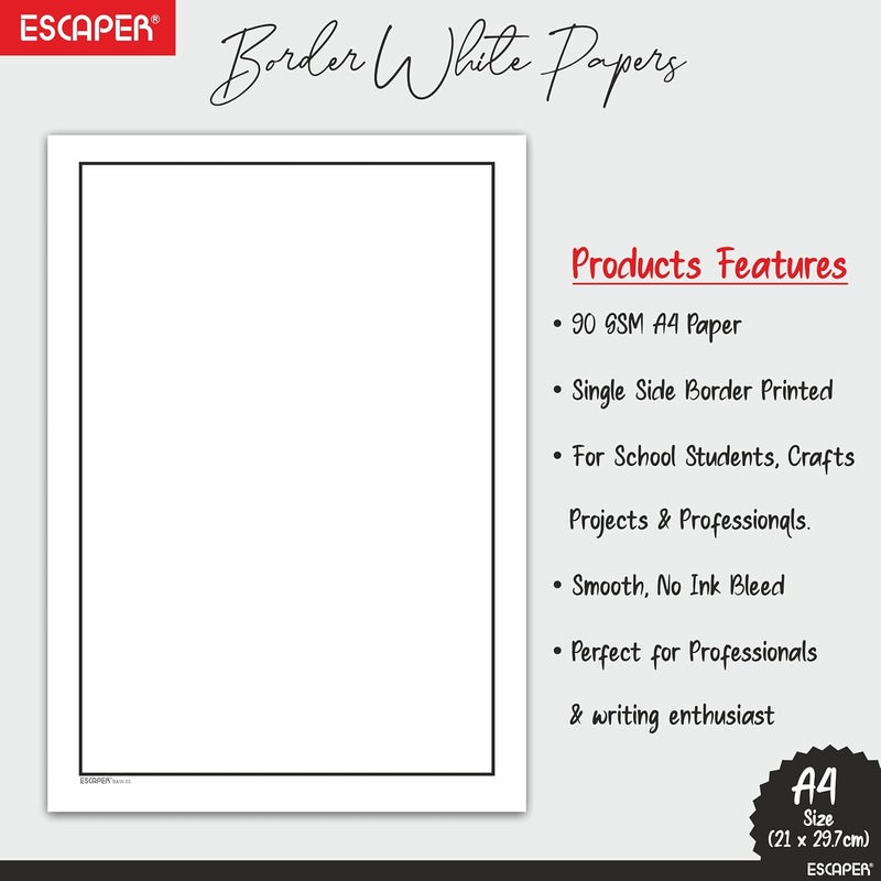 ESCAPER أوراق A4 ذات حافة أنيقة بسيطة، 90 جرام ورق أبيض، ورق بتصميم حافة غير مخطط بحجم A4، مناسب للطابعات، مثالي للشهادات، الحرف، الرسائل والمشاريع - Image 2