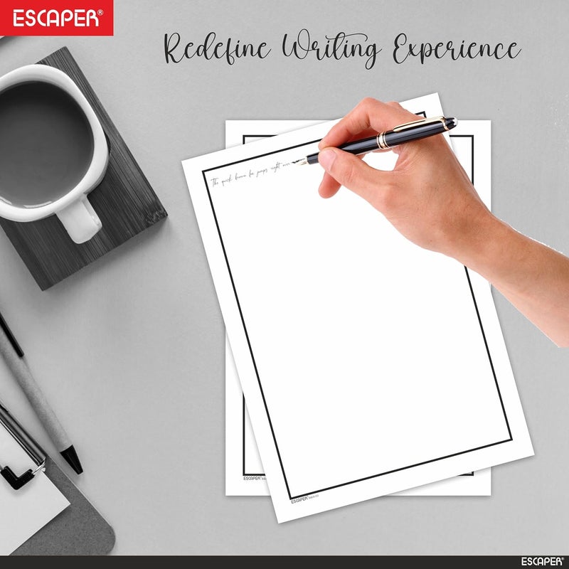 ESCAPER أوراق A4 ذات حافة أنيقة بسيطة، 90 جرام ورق أبيض، ورق بتصميم حافة غير مخطط بحجم A4، مناسب للطابعات، مثالي للشهادات، الحرف، الرسائل والمشاريع - Image 4