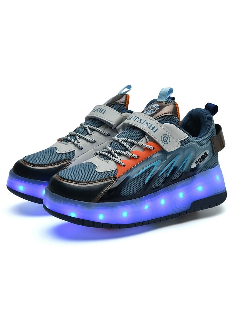 OHAHO Kids Roller Skates Shoes - New Upgraded with Wheels LED Light Color Shoes Shiny Roller Skates Skate Shoes Simple Kids Gifts Boys Girls The Best Gift for Party Birthday Christmas Day(Blue)  - Image 1