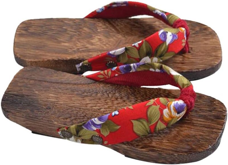 comfrt Japanese Traditional Clogs Wooden Flip Flops Sandals Slippers Shoes Japanese Style Wood Geta Sandals for Children Size 18-26 Red Wooden Flip Flops - Image 3