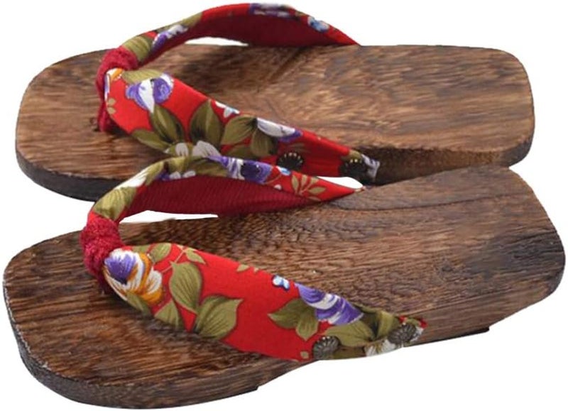 comfrt Japanese Traditional Clogs Wooden Flip Flops Sandals Slippers Shoes Japanese Style Wood Geta Sandals for Children Size 18-26 Red Wooden Flip Flops - Image 2
