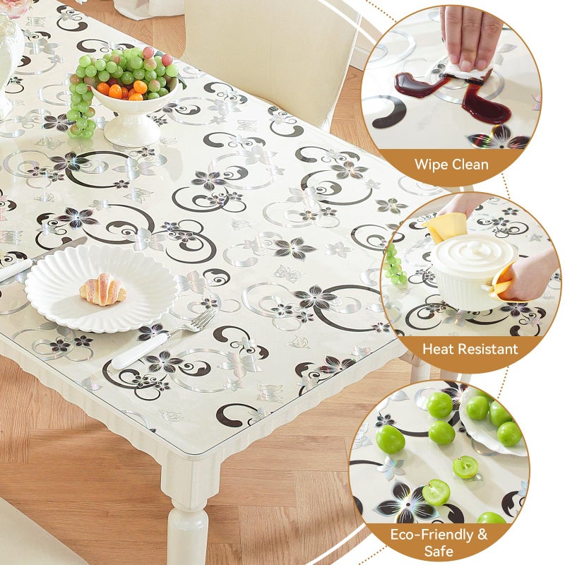 LovePads Floral Table Protector 36 x 60 Inch, 2mm Thick Plastic Table Cover, Waterproof Vinyl Tablecloth Rectangular Desk Protector Mat for Kitchen, Dining Room & Coffee Tabletop - Image 3