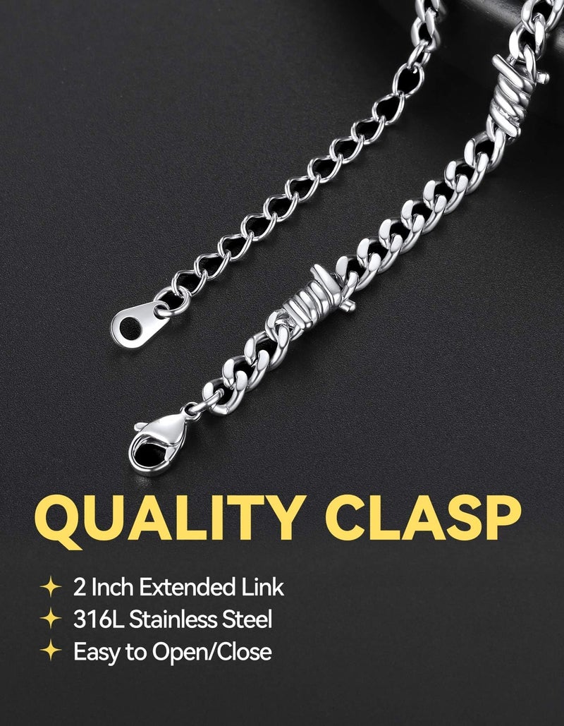 ChainsHouse Black Barbed Wire Cuban Link Chain Bracelet for Men Gothic Gold Chain Bracelet Hip Hop Rock Jewelry 9MM Width 7.08" Length with 2" Extened Links - Image 5