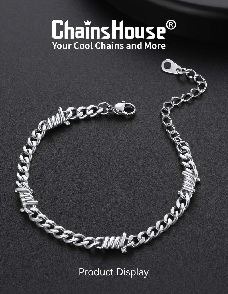 ChainsHouse Black Barbed Wire Cuban Link Chain Bracelet for Men Gothic Gold Chain Bracelet Hip Hop Rock Jewelry 9MM Width 7.08" Length with 2" Extened Links - Image 4