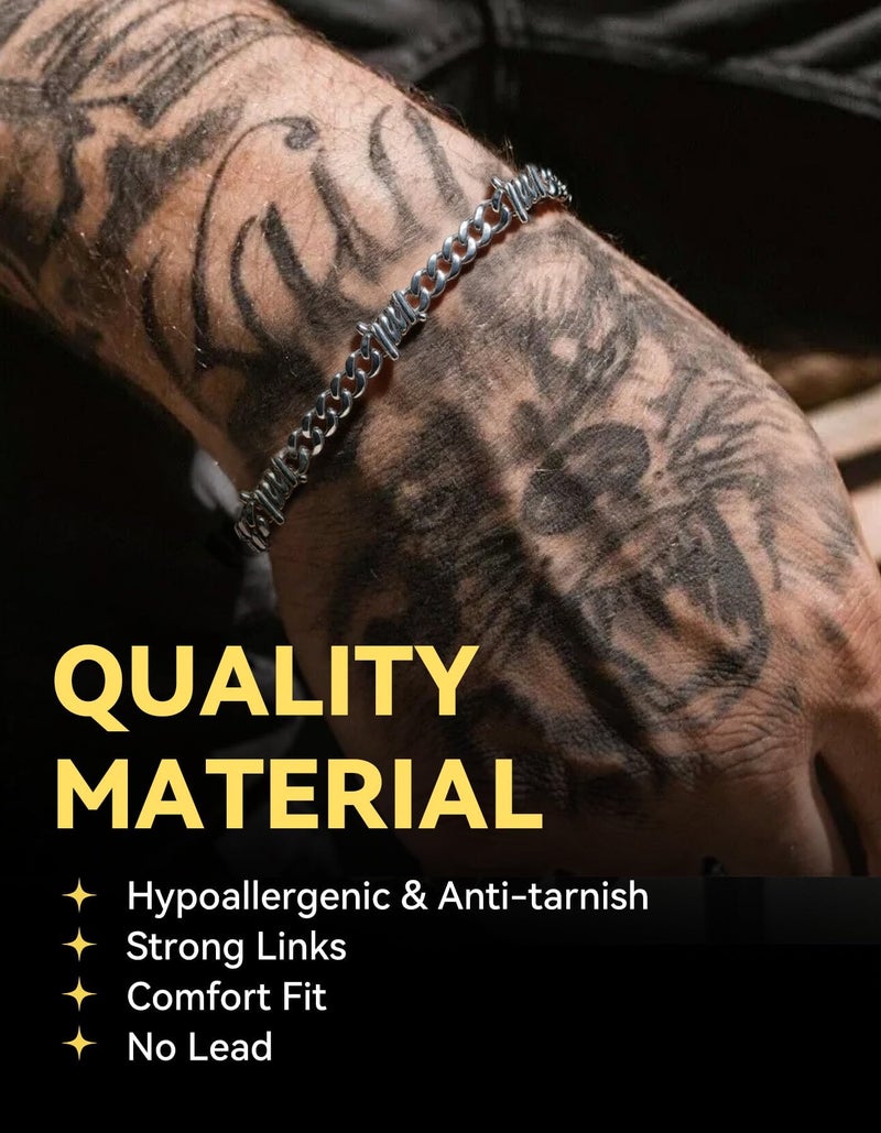 ChainsHouse Black Barbed Wire Cuban Link Chain Bracelet for Men Gothic Gold Chain Bracelet Hip Hop Rock Jewelry 9MM Width 7.08" Length with 2" Extened Links - Image 2
