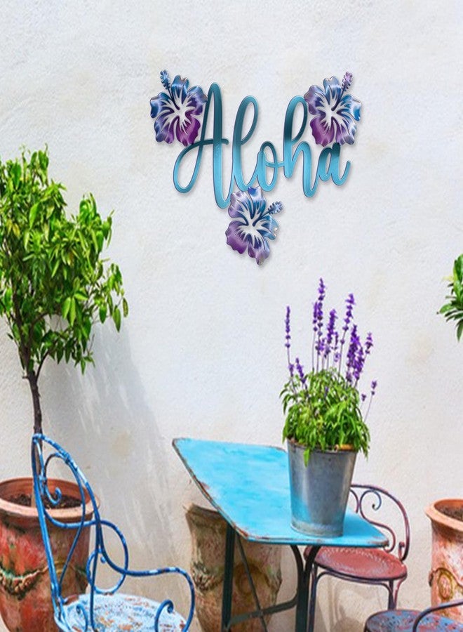 Bnesi Aloha Metal Wall Art Hawaiian Hibiscus Decor Hawaii Wall Art with Hibiscus Flowers Unique Aloha Sign for Beach Themed Home Bathroom Patio Ideal Art Gift for Home Aesthetics (Classic) - Image 2