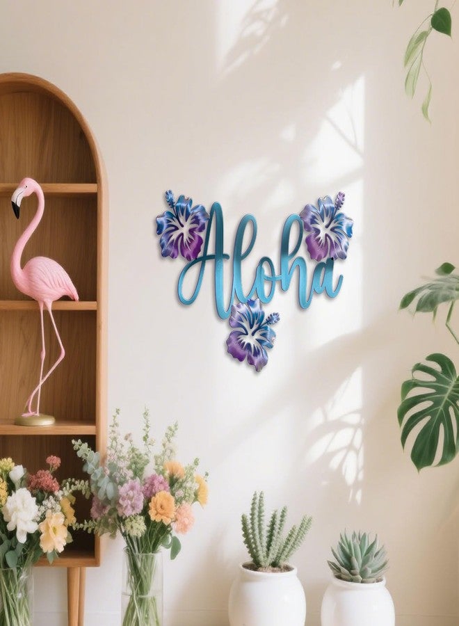 Bnesi Aloha Metal Wall Art Hawaiian Hibiscus Decor Hawaii Wall Art with Hibiscus Flowers Unique Aloha Sign for Beach Themed Home Bathroom Patio Ideal Art Gift for Home Aesthetics (Classic) - Image 5