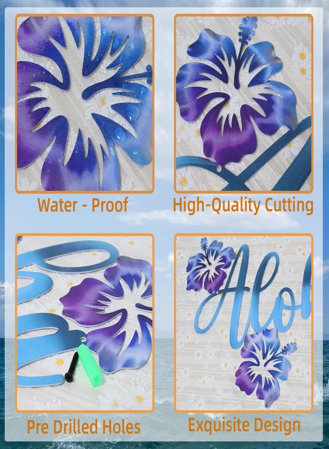 Bnesi Aloha Metal Wall Art Hawaiian Hibiscus Decor Hawaii Wall Art with Hibiscus Flowers Unique Aloha Sign for Beach Themed Home Bathroom Patio Ideal Art Gift for Home Aesthetics (Classic) - Image 4