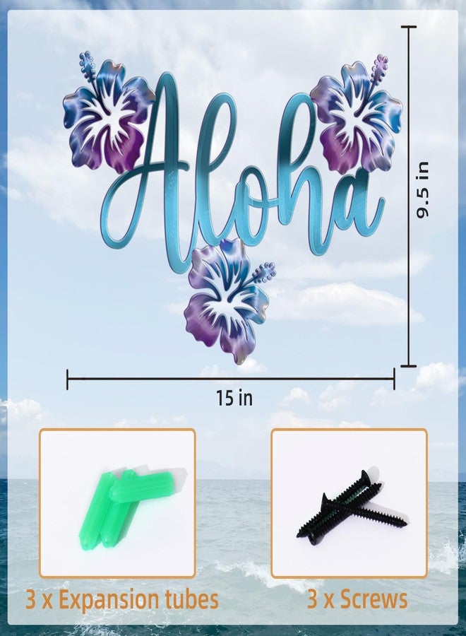 Bnesi Aloha Metal Wall Art Hawaiian Hibiscus Decor Hawaii Wall Art with Hibiscus Flowers Unique Aloha Sign for Beach Themed Home Bathroom Patio Ideal Art Gift for Home Aesthetics (Classic) - Image 3