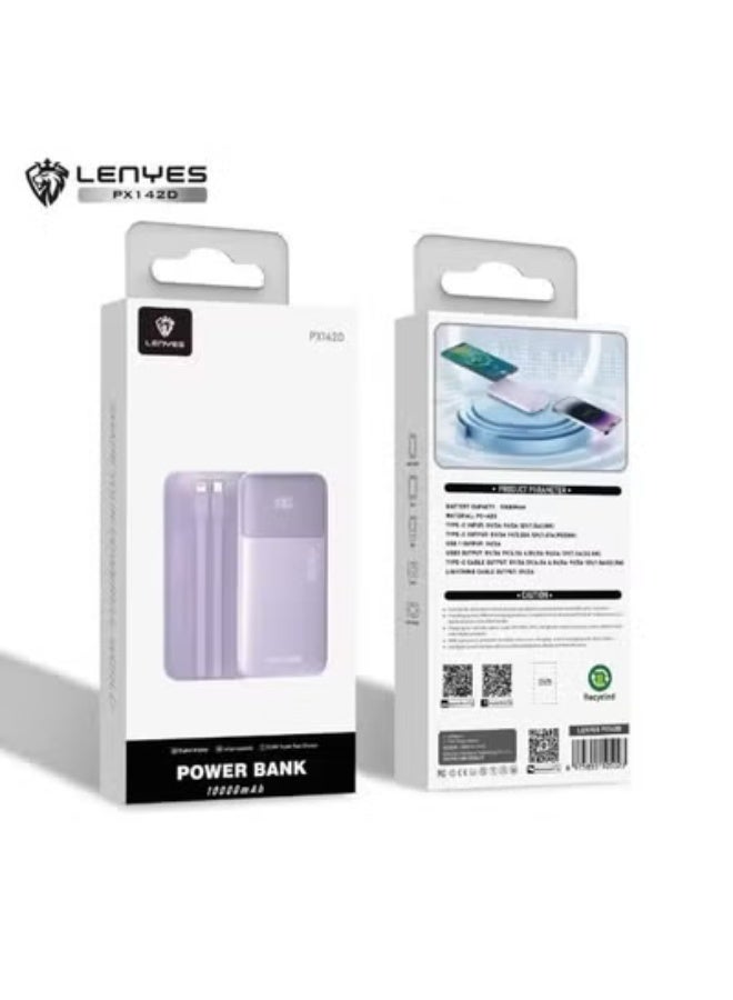 Lenyes Fast Charging 10000mAh Power Bank with Built-in USB-C & Lightning Cables, 22.5W Portable Battery Charger, Digital Display, Black - Image 2