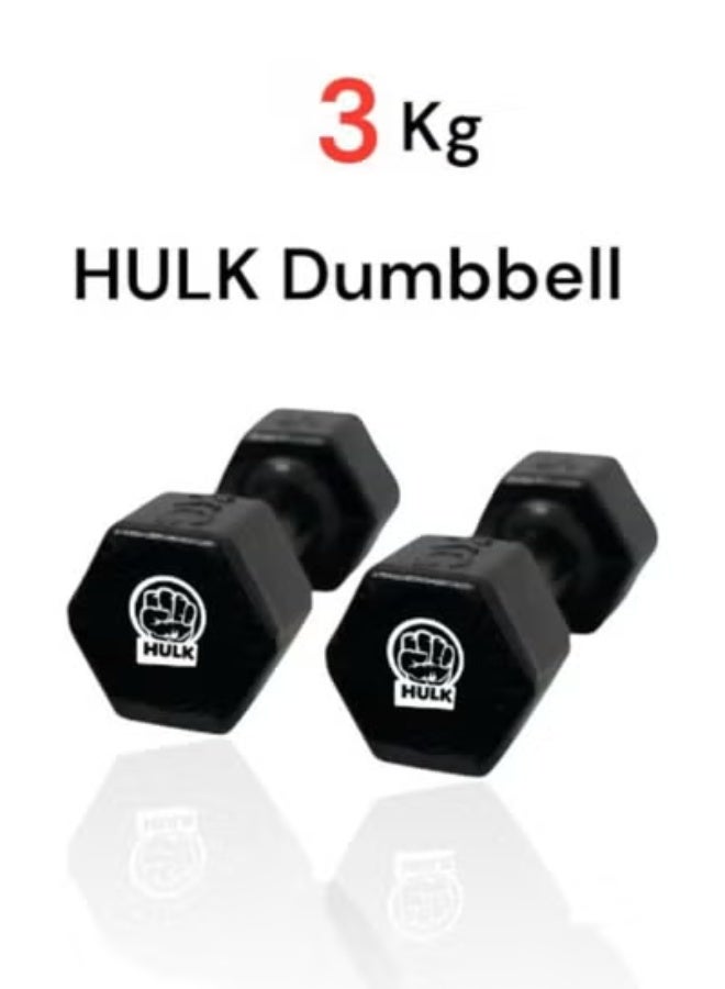 HULK Dumbbell Set 3KG - Solid Shiny Rubber (2 Pieces) - Image 1