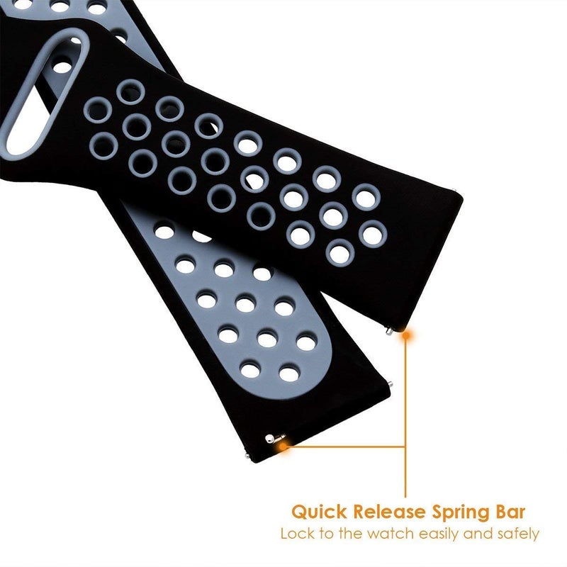 ProLook حزام 22 مم، حزام لـ Noise ColorFit Ultra، ColorFit Pro 3، NoiseFit Endure، ColorFit NAV، NoiseFit Evolve، NoiseFit Active، سيليكون ناعم مع حزام ثقوب الهواء (أسود مع أزرق) - Image 3