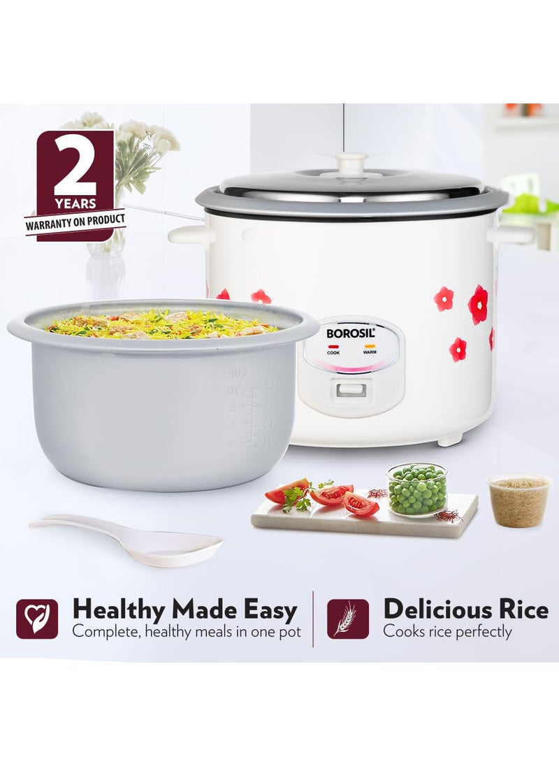BOROSIL Borosil Pronto Dual 28 L Electric Rice Cooker with 2 Pot 1000W Keep Warm Feature with Indicator Display Anti Skid Rubber Feet Cook Boil Noodles Rice Upma Idli Dhokla 2 Years Warranty  - Image 5