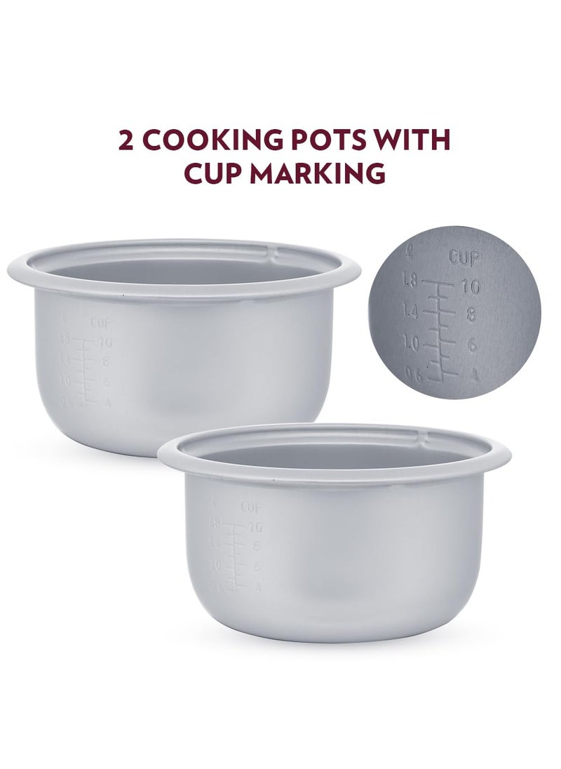 BOROSIL Borosil Pronto Dual 28 L Electric Rice Cooker with 2 Pot 1000W Keep Warm Feature with Indicator Display Anti Skid Rubber Feet Cook Boil Noodles Rice Upma Idli Dhokla 2 Years Warranty  - Image 2