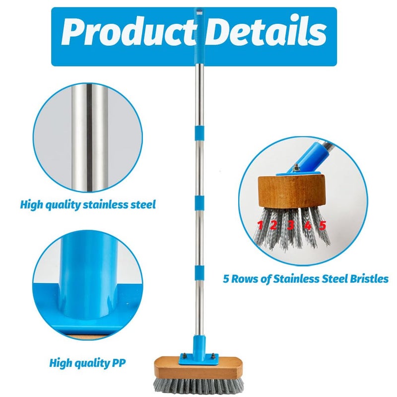 YONILL Stainless Steel Deck Scrub Brush with Long Handle - 60" Heavy Duty Floor Scrubber Brush with Pole, Moss Remover Wire Cleaning Brushes for Rough Surface, Concrete Floor, Patio, Garden, Garage - Image 3