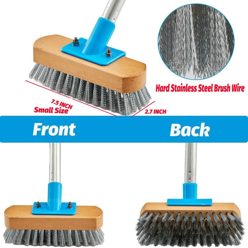 YONILL Stainless Steel Deck Scrub Brush with Long Handle - 60" Heavy Duty Floor Scrubber Brush with Pole, Moss Remover Wire Cleaning Brushes for Rough Surface, Concrete Floor, Patio, Garden, Garage - Image 2