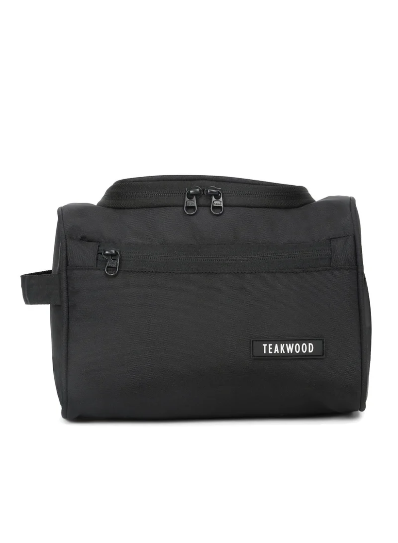 Teakwood Black Teakwood Essentials Black Travel Toiletry Bag | Large Capacity Wash Bag for Men & Women | Water-Resistant | Multi-Compartment | Hanging Hook | Durable Easy-to-Clean Grooming Organizer | Ideal for Travel, Gym & Bathroom Use  | Best Price UAE
