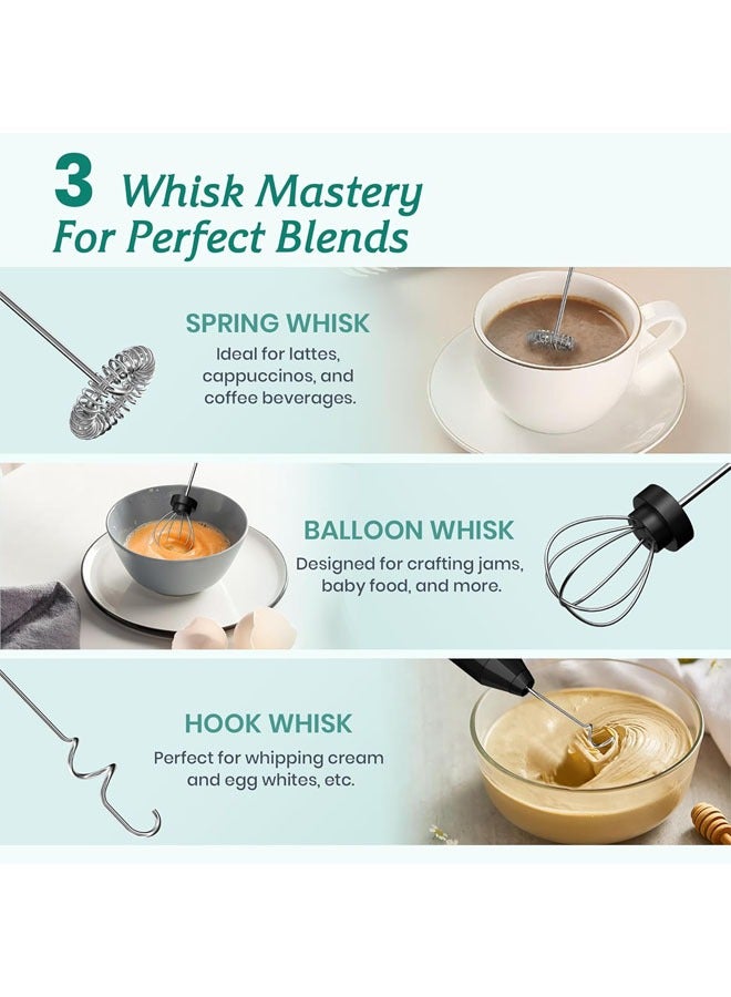 Hihonor Milk Frother Rechargeable with Stand, Handheld Electric Hand Whisk with 3 Speeds, 3 Stainless Steel Heads, 2 Grip Methods and USB Charging Stand, Perfect for Coffee, Matcha, Protein Shake (Black) - Image 5