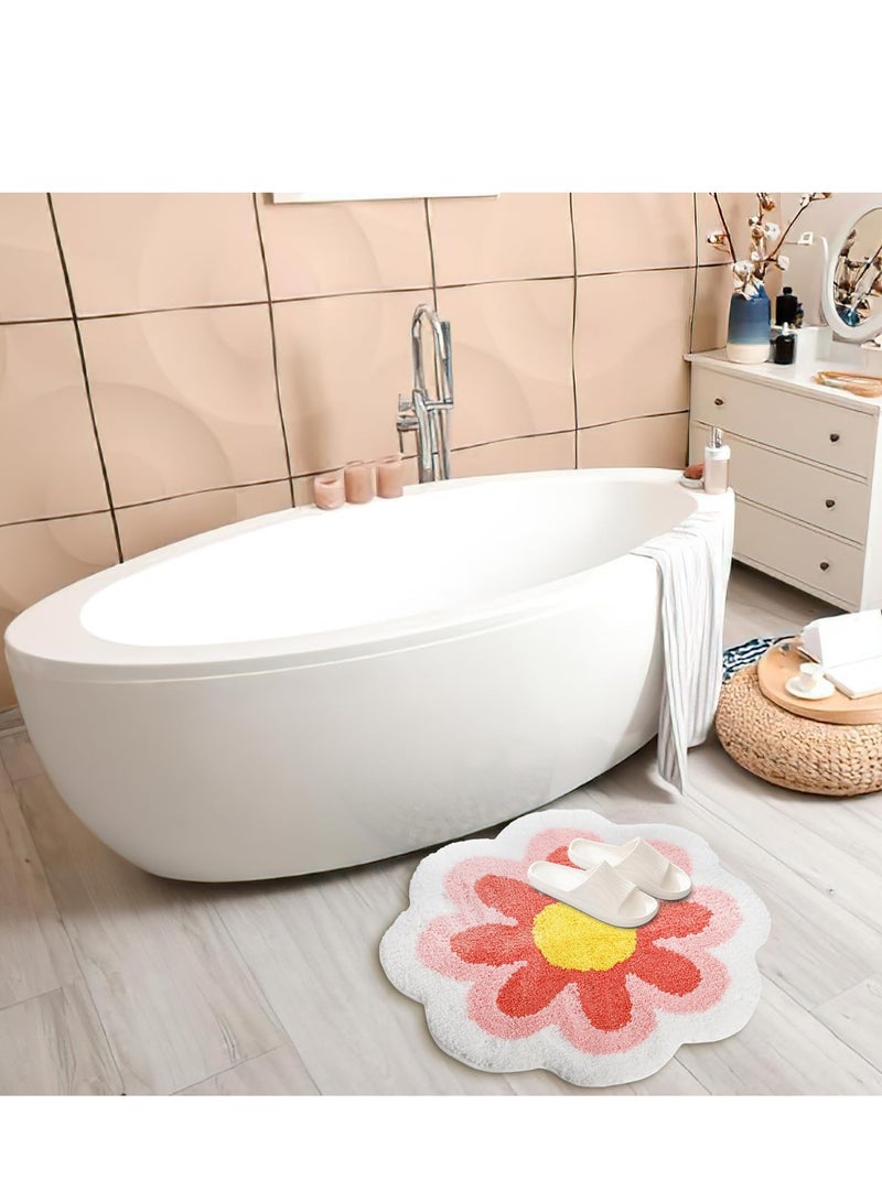 SYOSI سجادة استحمام لطيفة، سجادة زهرة وردية، سجادة غير قابلة للانزلاق، سجادة ماصة للمياه، سجادة ناعمة قابلة للغسل في الغسالة، سجادة دائرية غير قابلة للانزلاق لأرضية الحمام وغرفة النوم (24x24 بوصة) - Image 2