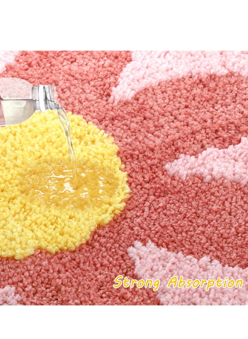 SYOSI سجادة استحمام لطيفة، سجادة زهرة وردية، سجادة غير قابلة للانزلاق، سجادة ماصة للمياه، سجادة ناعمة قابلة للغسل في الغسالة، سجادة دائرية غير قابلة للانزلاق لأرضية الحمام وغرفة النوم (24x24 بوصة) - Image 4