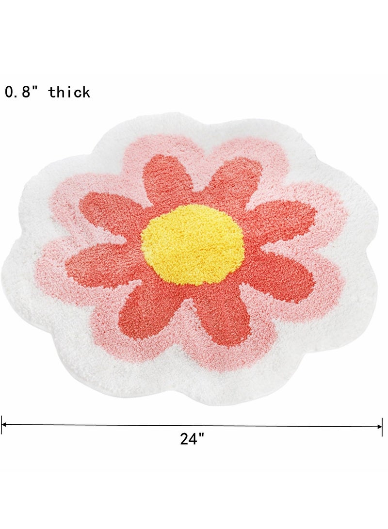 SYOSI سجادة استحمام لطيفة، سجادة زهرة وردية، سجادة غير قابلة للانزلاق، سجادة ماصة للمياه، سجادة ناعمة قابلة للغسل في الغسالة، سجادة دائرية غير قابلة للانزلاق لأرضية الحمام وغرفة النوم (24x24 بوصة) - Image 3