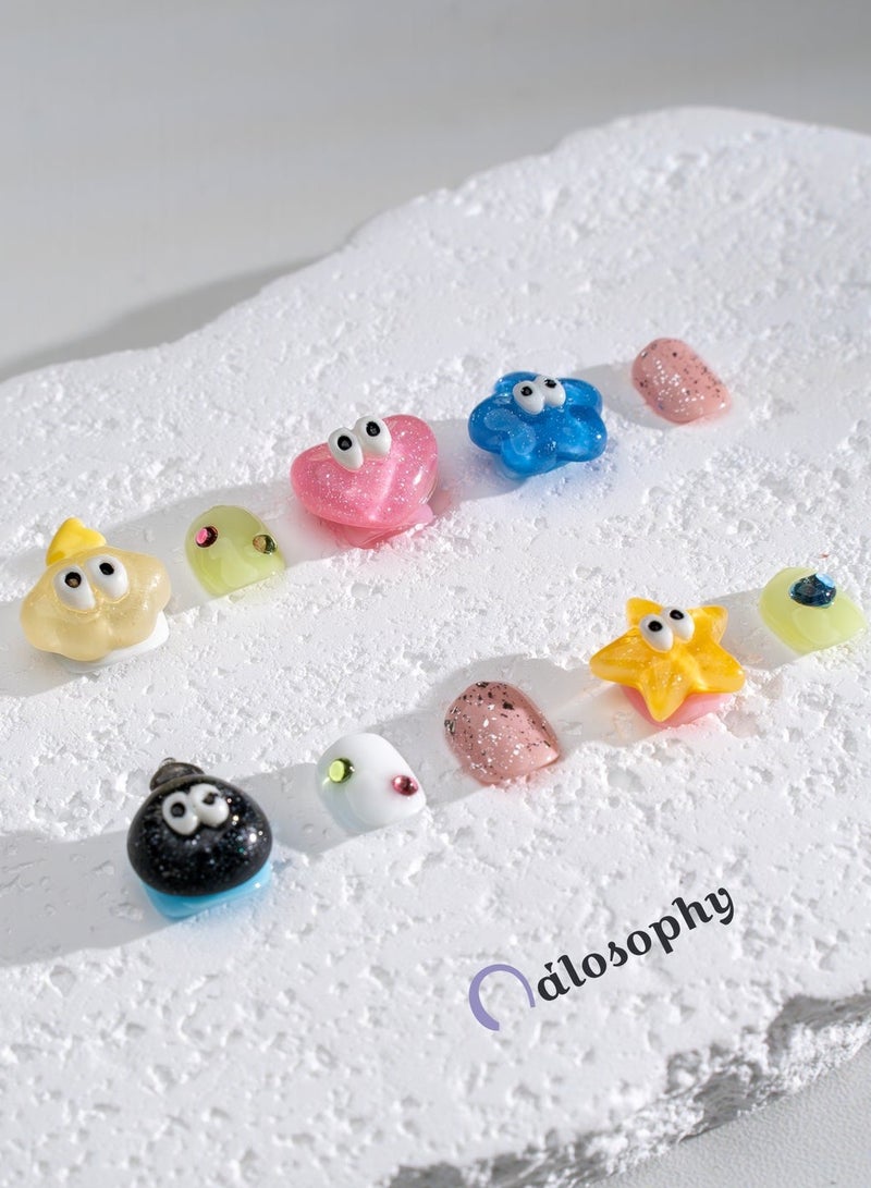 Nailosophy Handmade Gel Kids Press-on Nails Cute 3D Dust Spirits & Stars | Mini Shape - Image 1