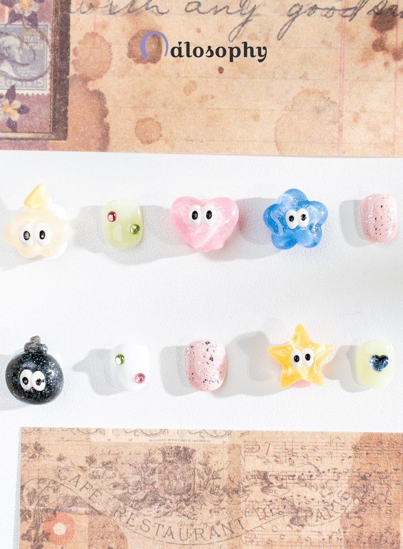 Nailosophy Handmade Gel Kids Press-on Nails Cute 3D Dust Spirits & Stars | Mini Shape - Image 2