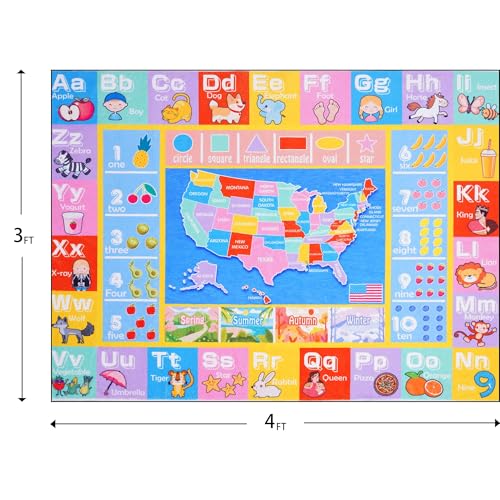 OHDS Kids Rugs for Playroom - Soft & Non-Slip 3x4 Feet Educational Rug for Learning ABC Alphabet, Numbers, Shapes & Map, Washable Classroom Rug for Toddler Nursery & Kids Room Decor - Image 2