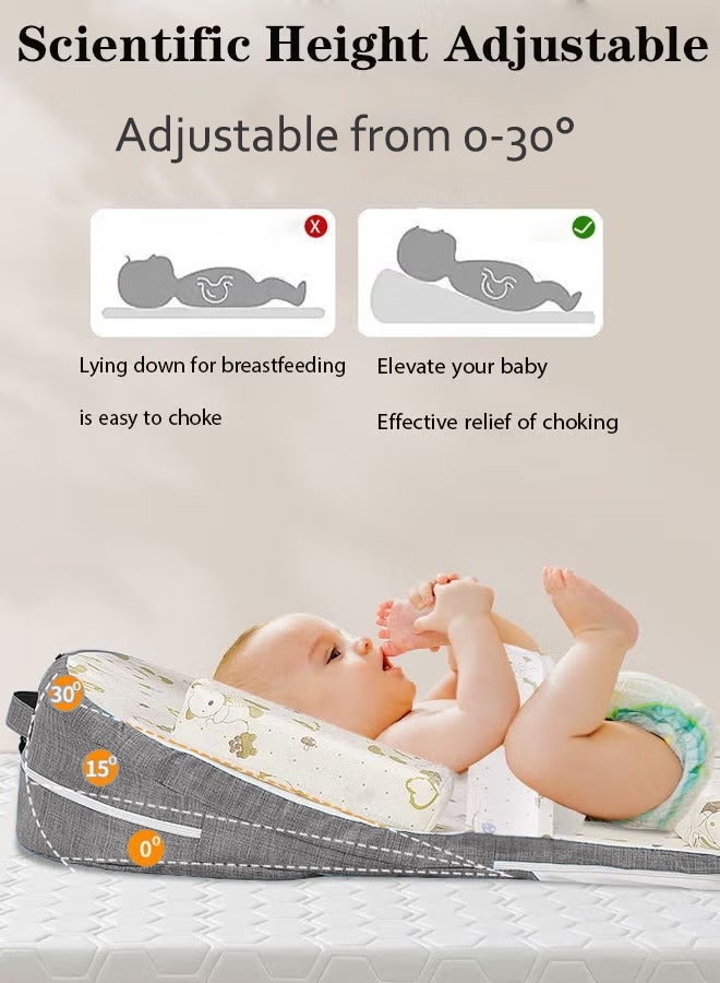 Aissiora Adjustable Nursing Pillow for Breastfeeding Infant Anti-Spit Milk Slope Mat Adjustable Baby Wedge Lounger  Multi-Functional and Multi-Layer Posture Support Pillow - Image 4