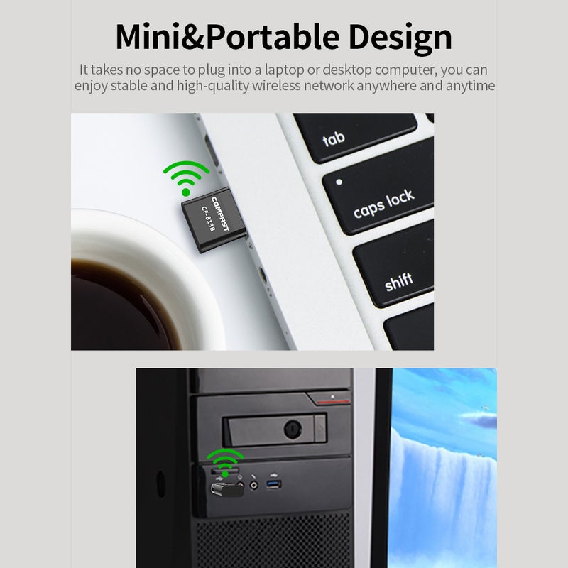بطاقة شبكة لاسلكية USB ثنائية النطاق COMFAST CF-813B 650M 2.4 و 5.8 جيجا هرتز بطاقة شبكة لاسلكية بلوتوث + واي فاي محول واي فاي USB لأجهزة الكمبيوتر المحمول والحواسيب الشخصية - Image 2